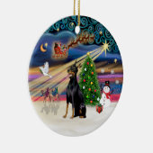 Kerstmagie - Dobermann (zwart-rood) Keramisch Ornament (Rechts)