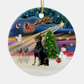 Kerstmagie - Dobermann (zwart-rood) Keramisch Ornament