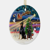 Kerstmagie - Dobermanns (twee) Keramisch Ornament (Rechts)