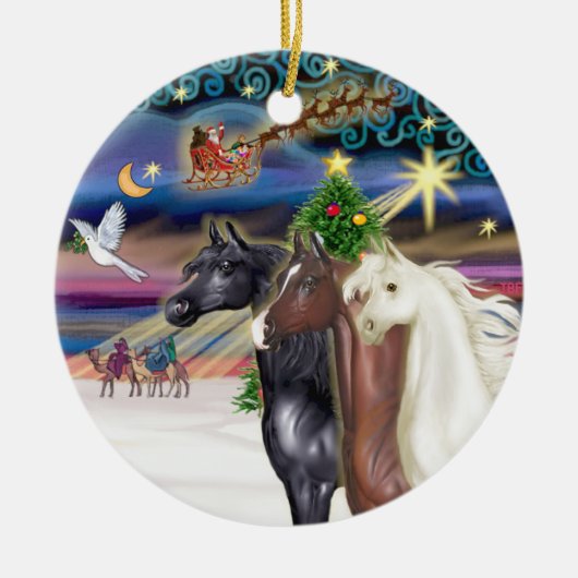 Kerstmagie - Drie Arabische paarden Keramisch Ornament (Voorkant)