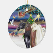 Kerstmagie - Drie Arabische paarden Keramisch Ornament (Links)