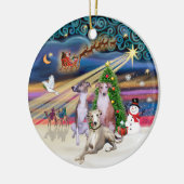Kerstmagie - Drie Windhonden Keramisch Ornament (Links)