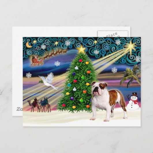 Kerstmagie Engelse Bulldog 5 Feestdagenkaart (Voorkant / Achterkant)