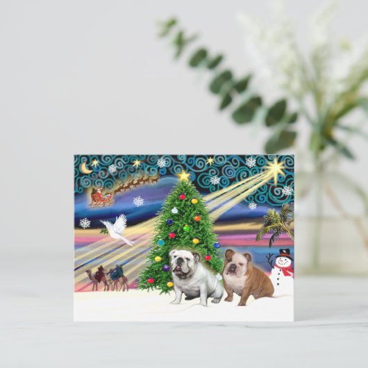 Kerstmagie Engelse Bulldogs (2) Feestdagenkaart (Staand voorkant)
