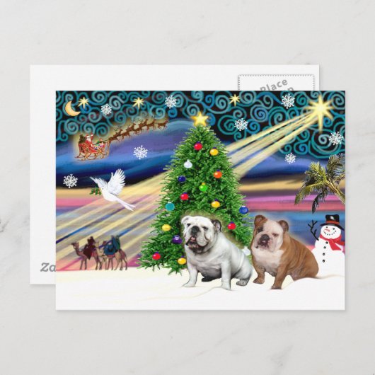 Kerstmagie Engelse Bulldogs (2) Feestdagenkaart (Voorkant / Achterkant)