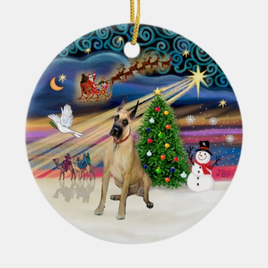 Kerstmagie - Fawn Great Dane #20 (zit) Keramisch Ornament (Voorkant)