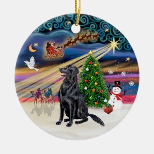 Kerstmagie - Flat Coated Retriever Keramisch Ornament (Voorkant)