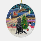 Kerstmagie - Flat Coated Retriever Keramisch Ornament (Links)
