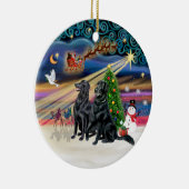 Kerstmagie - Flat Coated Retrievers (twee) Keramisch Ornament (Rechts)