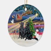 Kerstmagie - Flat Coated Retrievers (twee) Keramisch Ornament (Links)