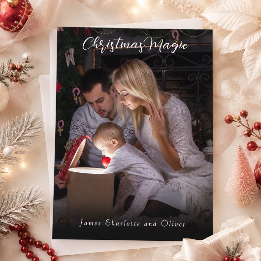 Kerstmagie Foto Script Typografie Overlay Feestdagenkaart