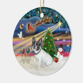 Kerstmagie - Franse Bulldog (wit-zwart) Keramisch Ornament (Links)