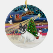Kerstmagie - Franse Bulldog (wit-zwart) Keramisch Ornament (Achterkant)
