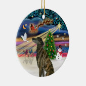 Kerstmagie - Gebrindlede Windhond Keramisch Ornament (Rechts)