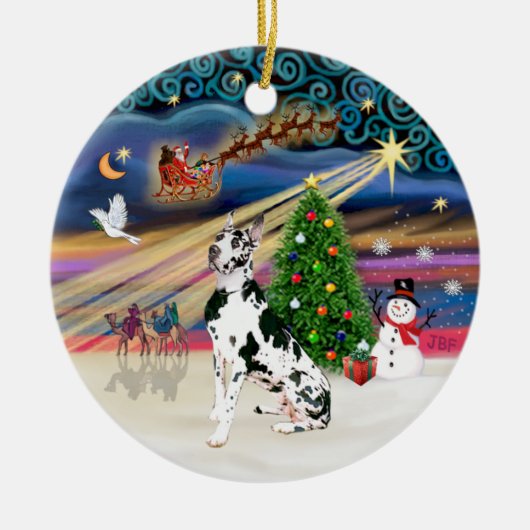 Kerstmagie - Harlequin Dog Keramisch Ornament (Voorkant)