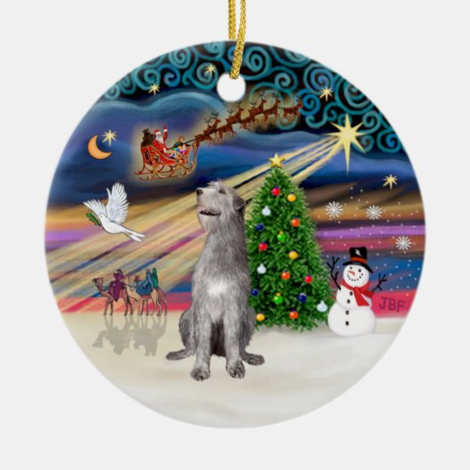 Kerstmagie - Ierse Wolfshond Keramisch Ornament (Voorkant)