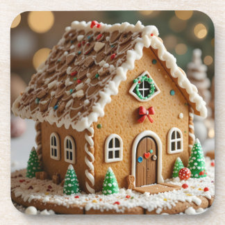 Kerstmagie in een suikerhuisje bier onderzetter