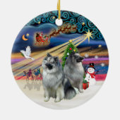 Kerstmagie - Keeshond (twee) Keramisch Ornament (Achterkant)