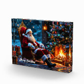 Kerstmagie Kerstman gezellige open haard Fotoblokken (Rechts)