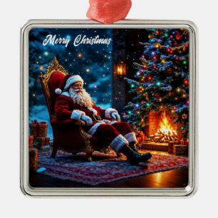 Kerstmagie Kerstman gezellige open haard Metalen Ornament