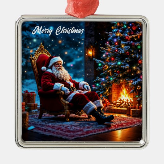 Kerstmagie Kerstman gezellige open haard Metalen Ornament (Voorkant)