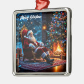 Kerstmagie Kerstman gezellige open haard Metalen Ornament (Links)