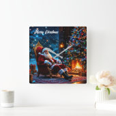 Kerstmagie Kerstman gezellige open haard Vierkante Klok (Huis)