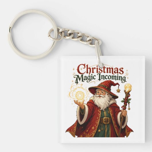 Kerstmagie Komende Tovenaar Kerstman Sleutelhanger (Voorkant)