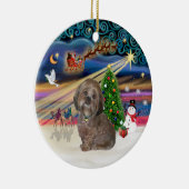 Kerstmagie - Lhasa Apso (bruin) Keramisch Ornament (Rechts)