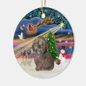 Kerstmagie - Lhasa Apso (bruin) Keramisch Ornament (Links)