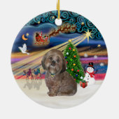 Kerstmagie - Lhasa Apso (bruin) Keramisch Ornament (Achterkant)