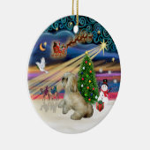 Kerstmagie - Lhasa Apso (R) Keramisch Ornament (Rechts)