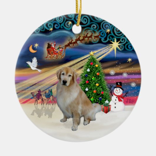 Kerstmagie - Lichtbruine Retriever 10 Keramisch Ornament (Voorkant)