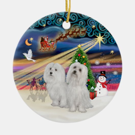 Kerstmagie - Maltees (Twee) Keramisch Ornament (Voorkant)