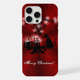 Kerstmagie met zwarte kat op rode regenboog iPhone 15 pro max case