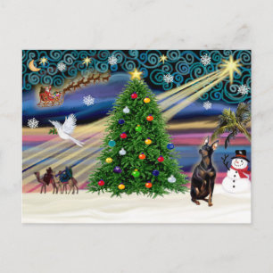 Kerstmagie Minature Pinscher (gekorte oren) Feestdagenkaart