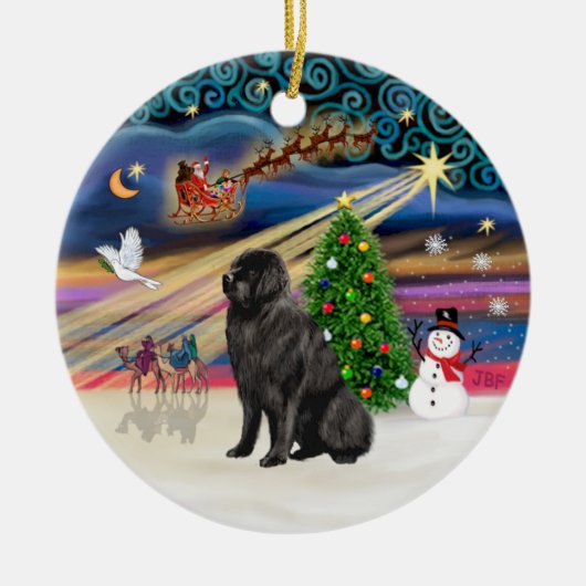 Kerstmagie - Newfoundlander 1 Keramisch Ornament (Voorkant)