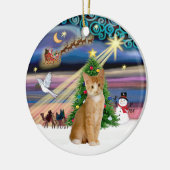 Kerstmagie - Oranje - witte tabbykat 40 Keramisch Ornament (Links)