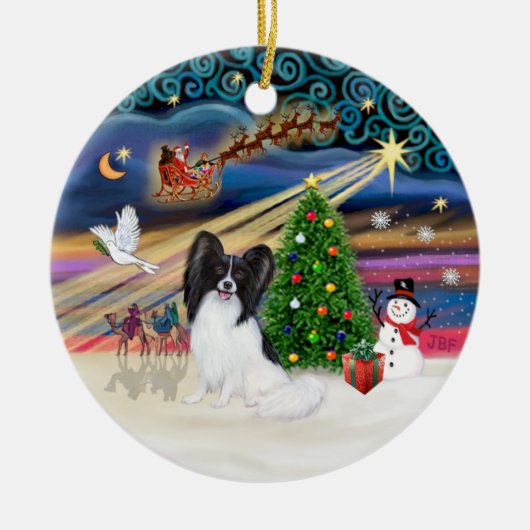Kerstmagie - Papillon (zwart-wit) Keramisch Ornament (Voorkant)