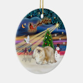 Kerstmagie - Pekingees (crème) Keramisch Ornament (Rechts)