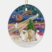 Kerstmagie - Pekingees (crème) Keramisch Ornament (Links)