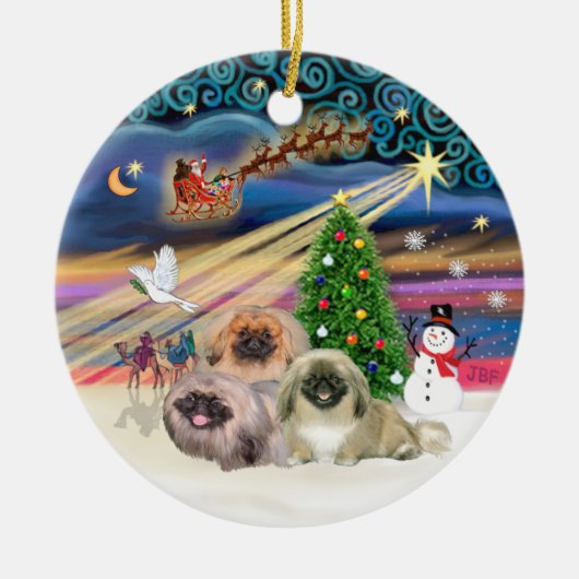 Kerstmagie - Pekingees (Drie) Keramisch Ornament (Voorkant)