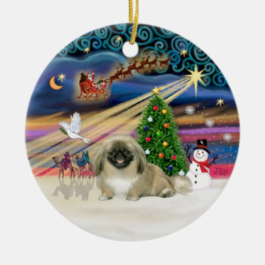 Kerstmagie - Pekingees (lichte sabel) Keramisch Ornament (Voorkant)
