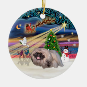 Kerstmagie - Pekingees (sable-zwart masker) Keramisch Ornament