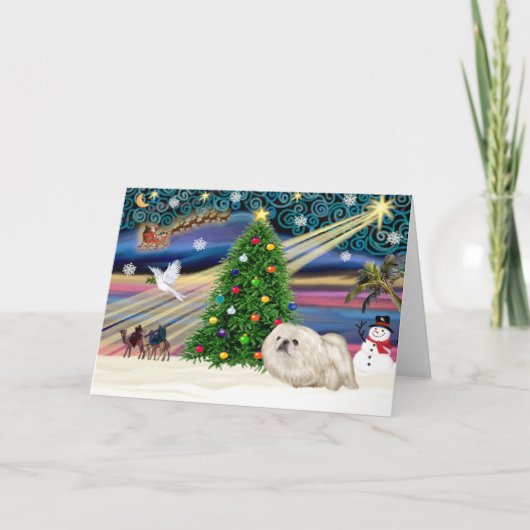Kerstmagie Pekingees (wit) Feestdagen Kaart (Voorkant)