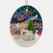 Kerstmagie - Pekingees (wit) Keramisch Ornament (Rechts)