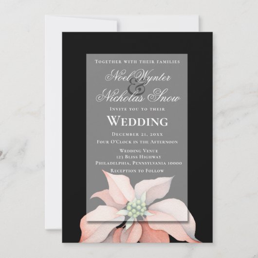 Kerstmagie/ Poinsettia Bloem/ Zwarte Bruiloft Aankondiging (Voorkant)