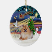 Kerstmagie - Pomeranian 4 Keramisch Ornament (Rechts)