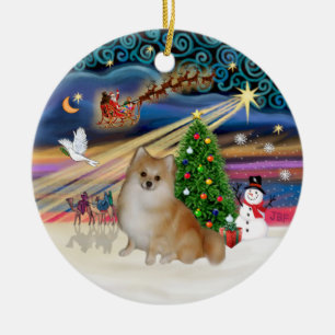 Kerstmagie - Pomeranian (lichtrood) Keramisch Ornament