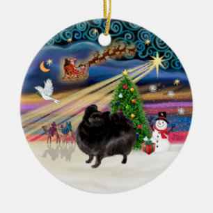 Kerstmagie - Pomeranian (zwart formaat) Keramisch Ornament